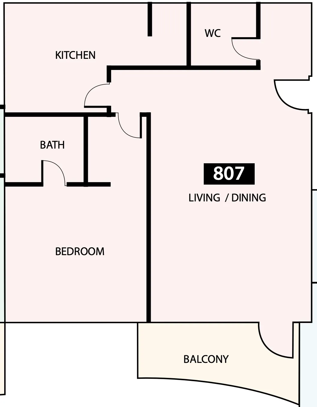 Paradise View 1 1 bed floor plan, 831 sqft
