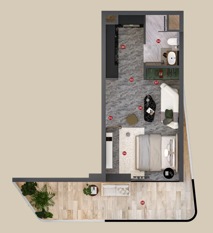 Elanora by Zoya Studio floor plan, 438 sqft