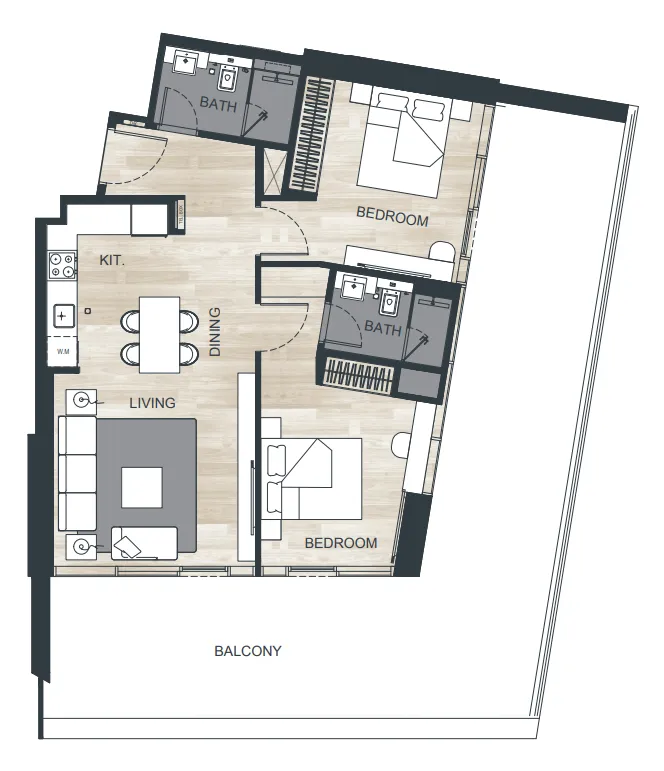 Binghatti Ghost 2 bed floor plan, 1,287 sqft