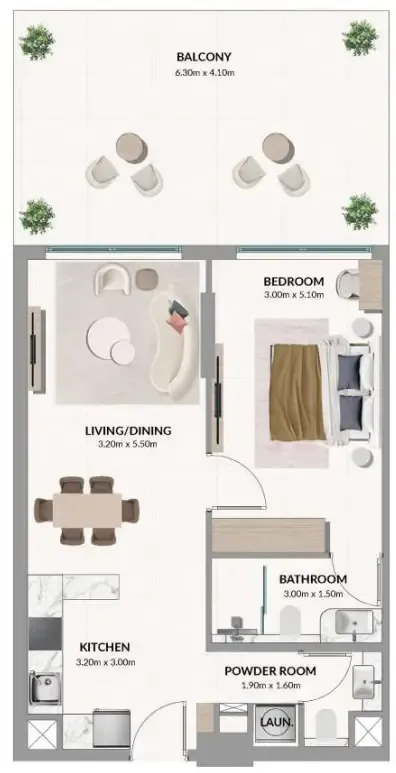 Woodland Terraces 1 bed floor plan, 903 sqft