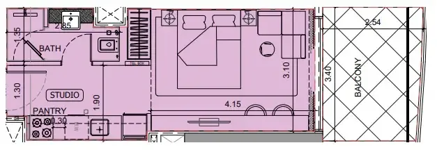 Project Maybach Studio floor plan, 389 sqft