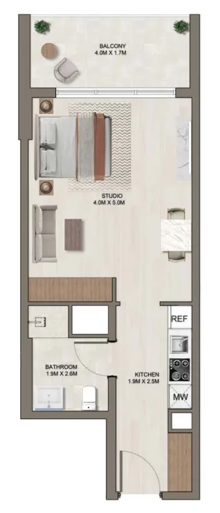 Ghaff Land Residence Studio floor plan, 495 sqft