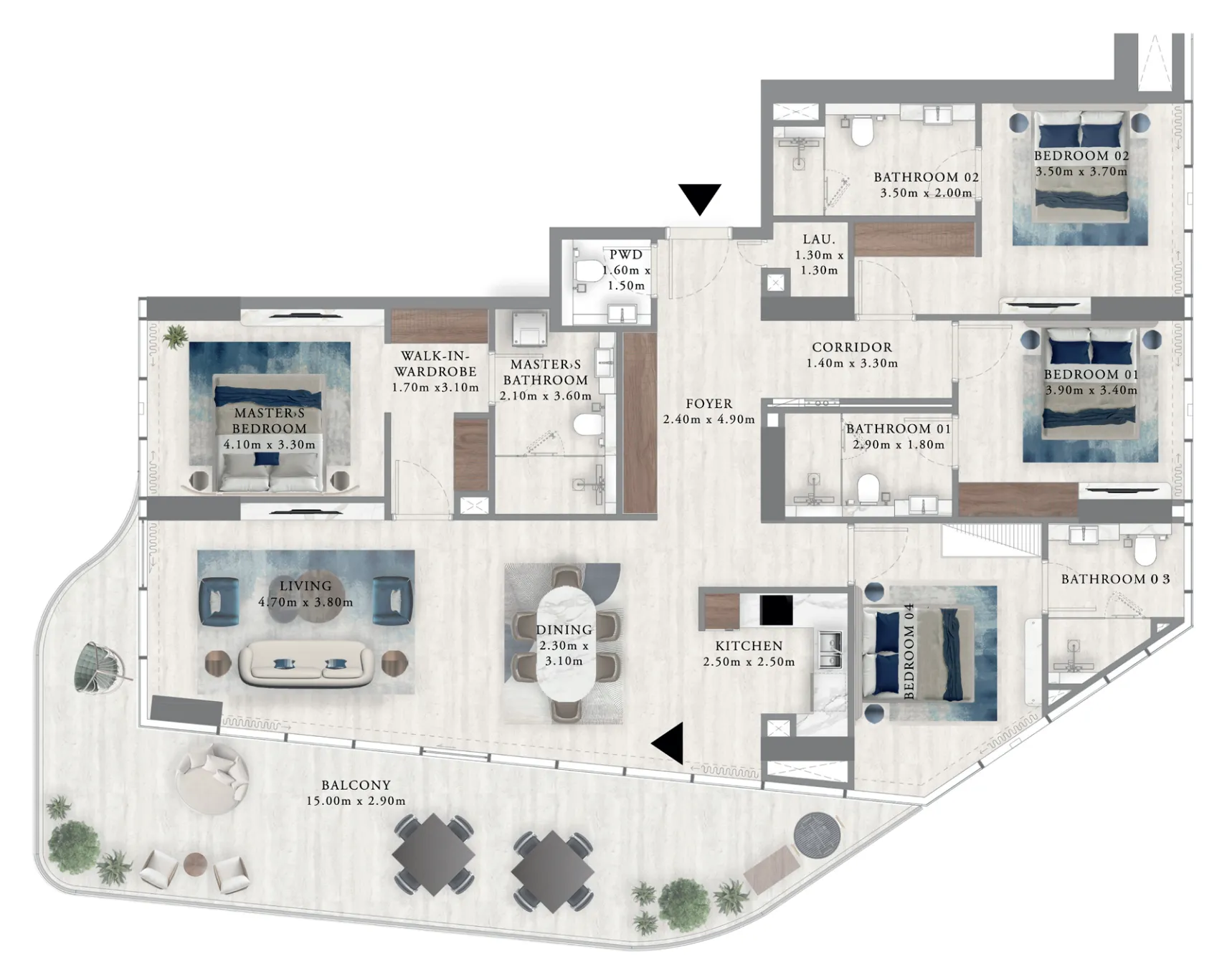 Royal Yacht Club Residence 4 bed floor plan, 2,304 sqft