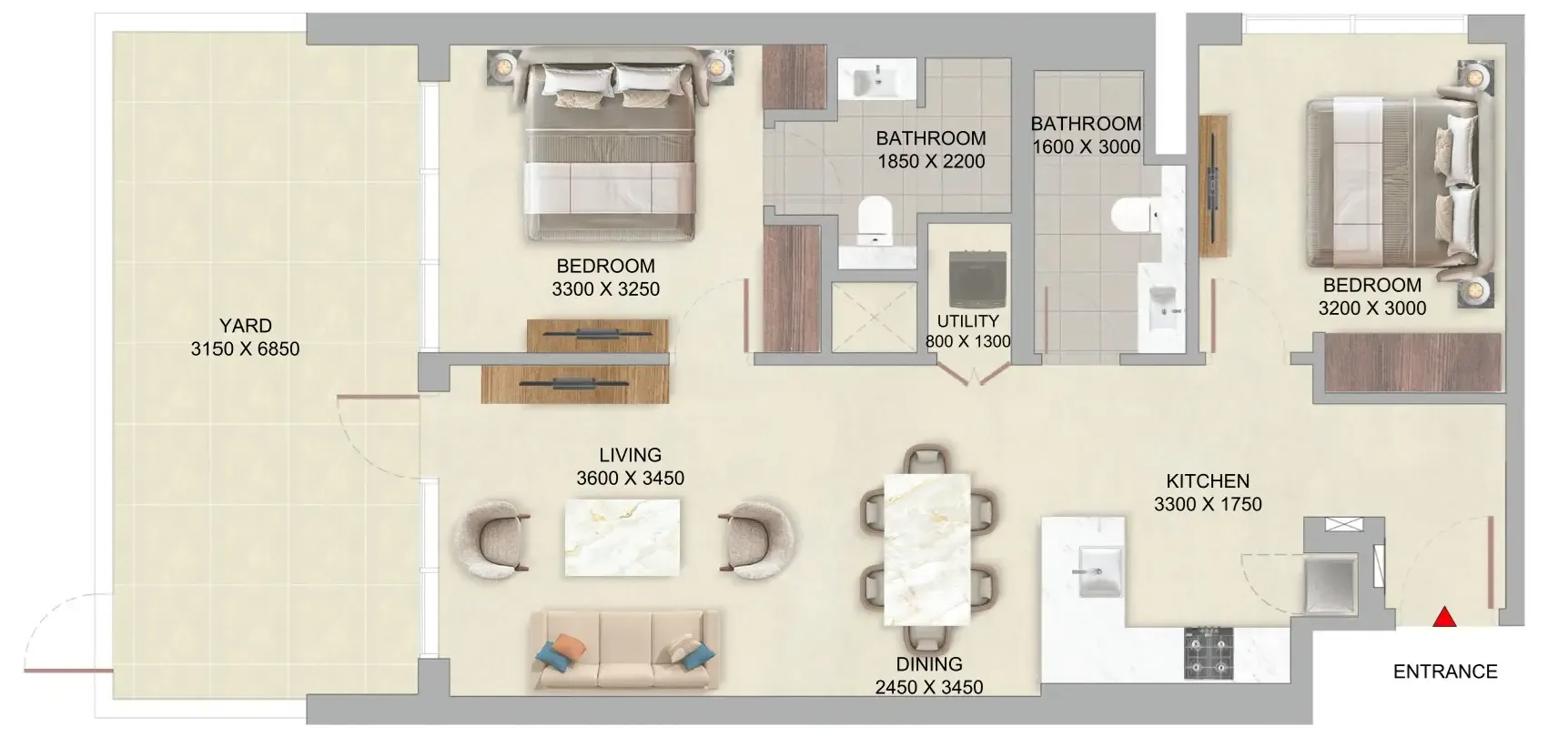 The Woods Abode at Sobha Sanctuary 2 bed floor plan, 1,130 sqft