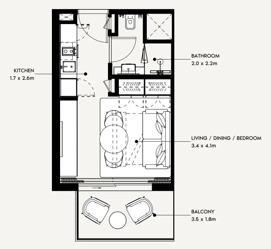 Azizi Noura Studio floor plan, 339 sqft