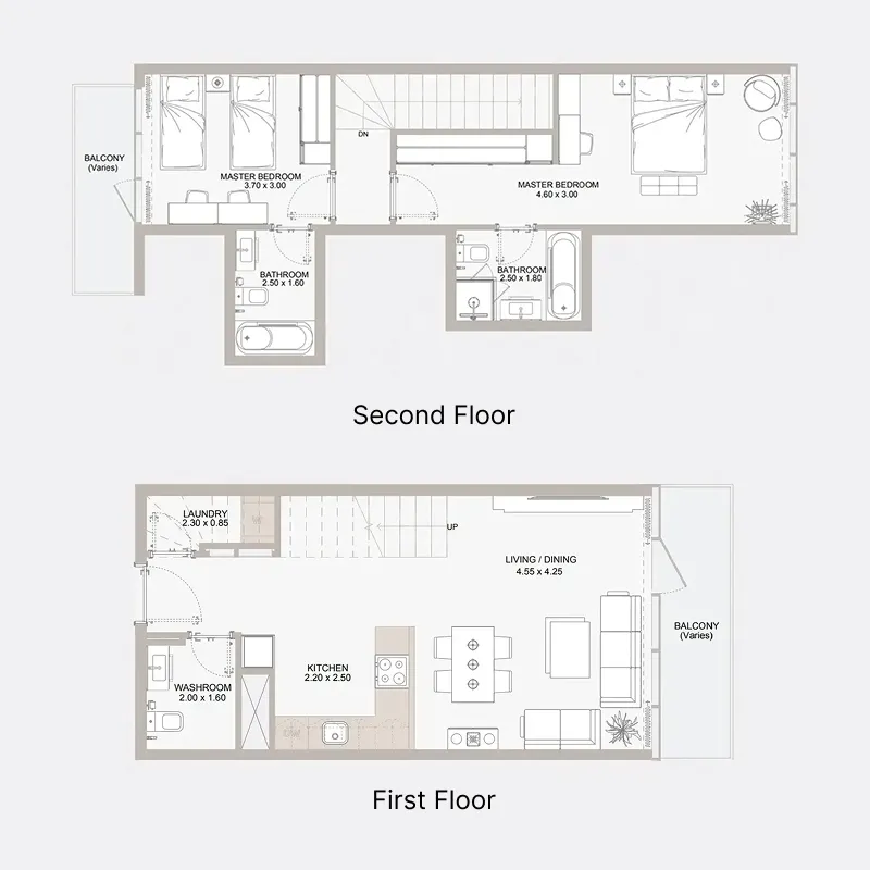 Perla 1 at the Bay 2 bed floor plan, 1,086 sqft