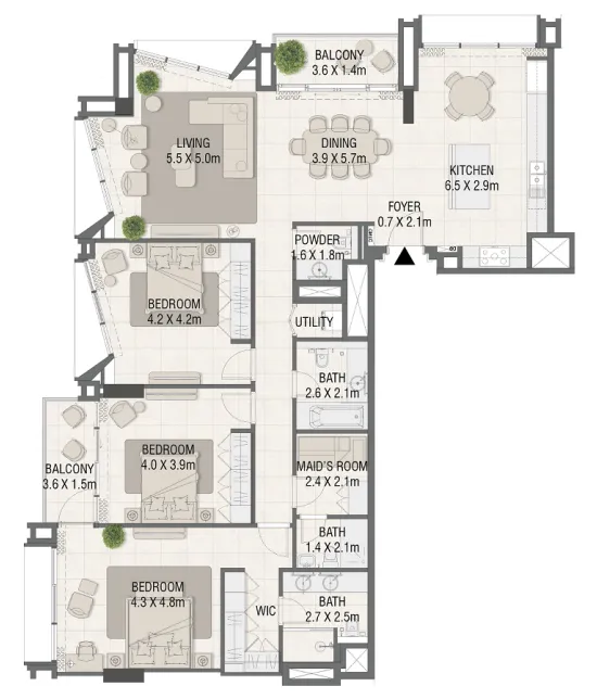 Design Quarter 3 bed floor plan, 2,019 sqft