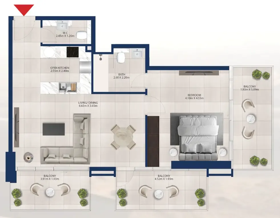 Al Vista 1 bed floor plan, 1,044 sqft