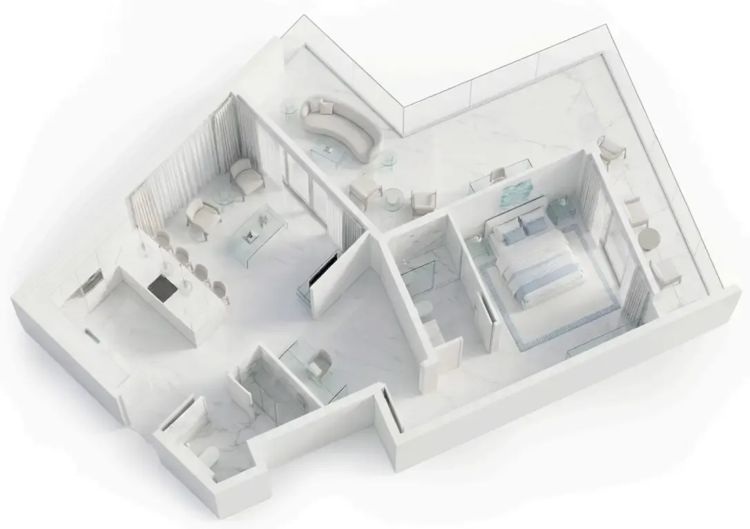 Ice Beach 1 bed floor plan, 1,016 sqft