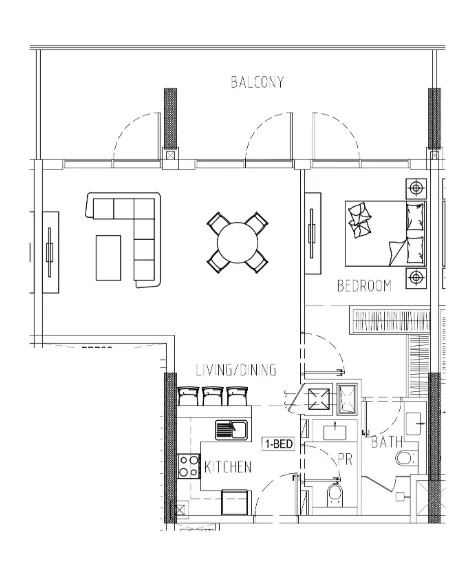 Damac Riverside Views 1 bed floor plan, 1,047 sqft