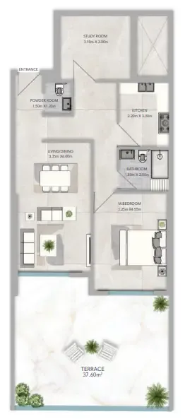 Azha Views Residences 1 bed floor plan, 1,565 sqft