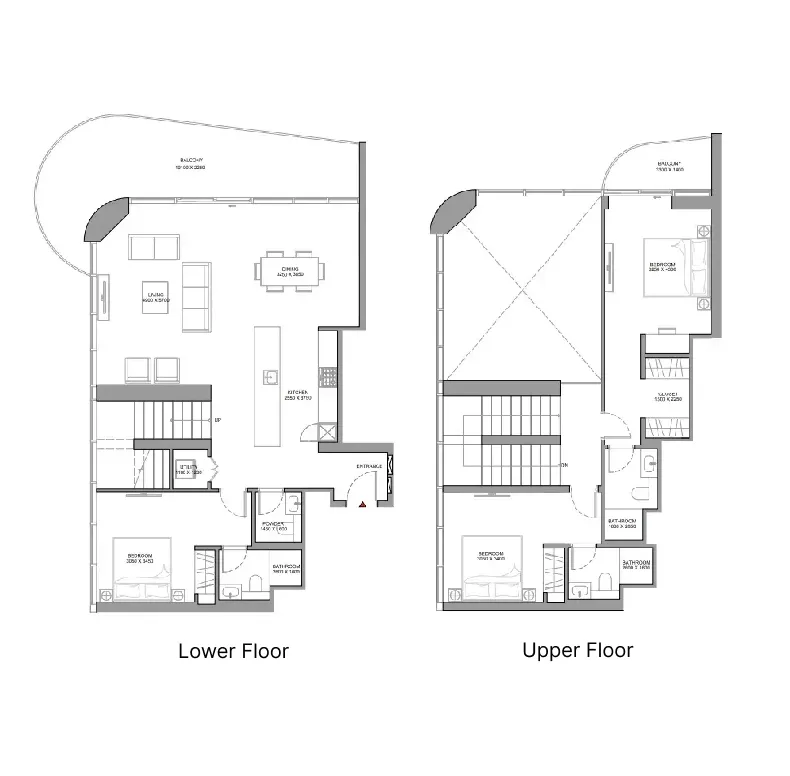 Sobha Aquamont 3 bed floor plan, 2,212 sqft