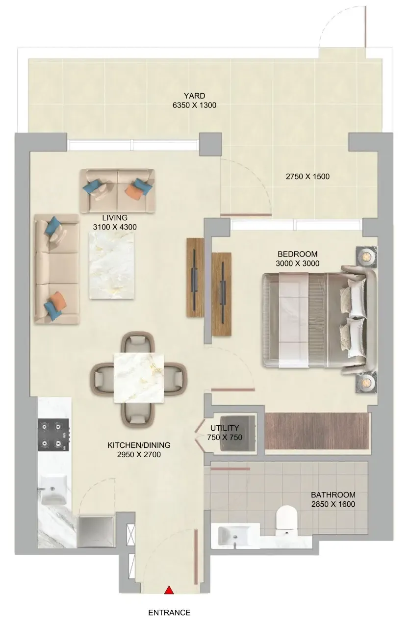The Woods Abode at Sobha Sanctuary 1 bed floor plan, 650 sqft