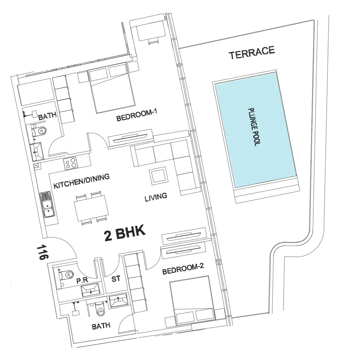 Villa Del Garda 2 bed floor plan, 1,618 sqft