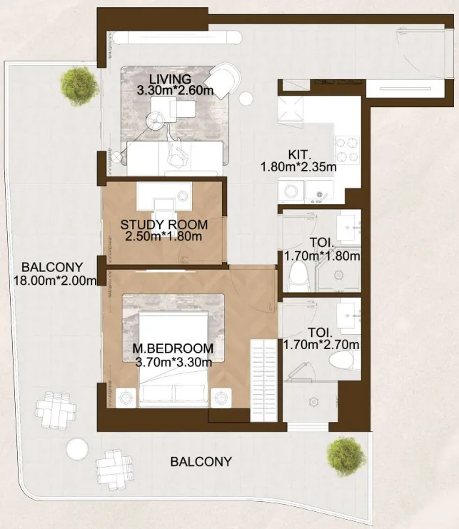 Sports View 2 1 bed floor plan, 865 – 1,046 sqft