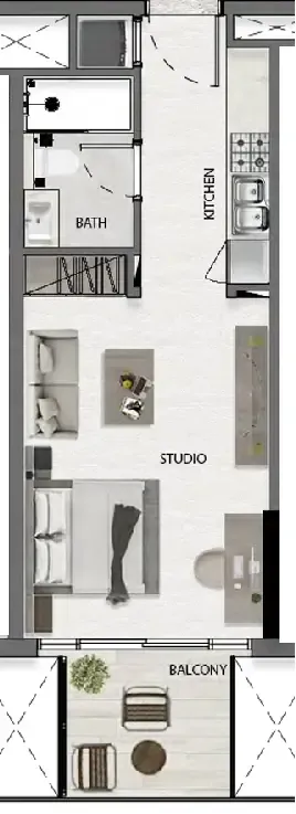 Avana Residences Studio floor plan, 374 – 387 sqft