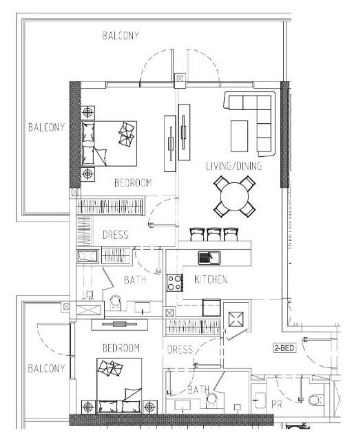 Damac Riverside Views 2 bed floor plan, 1,423 sqft