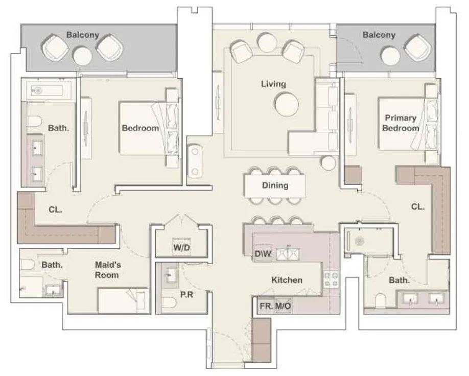 One River Point 3 bed floor plan, 1,688 sqft