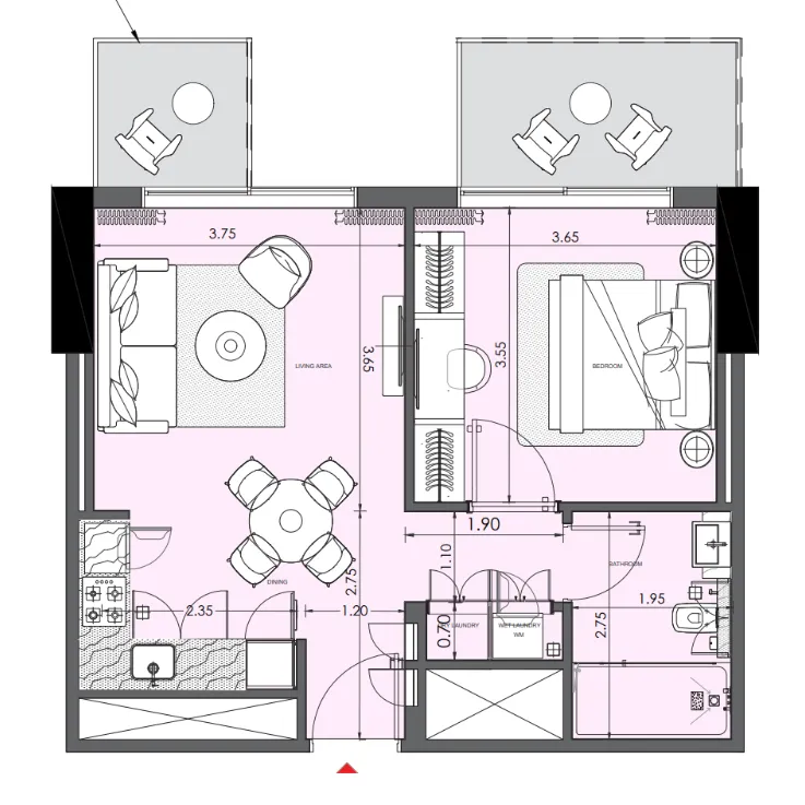 Azizi Wasel 1 bed floor plan, 638 sqft
