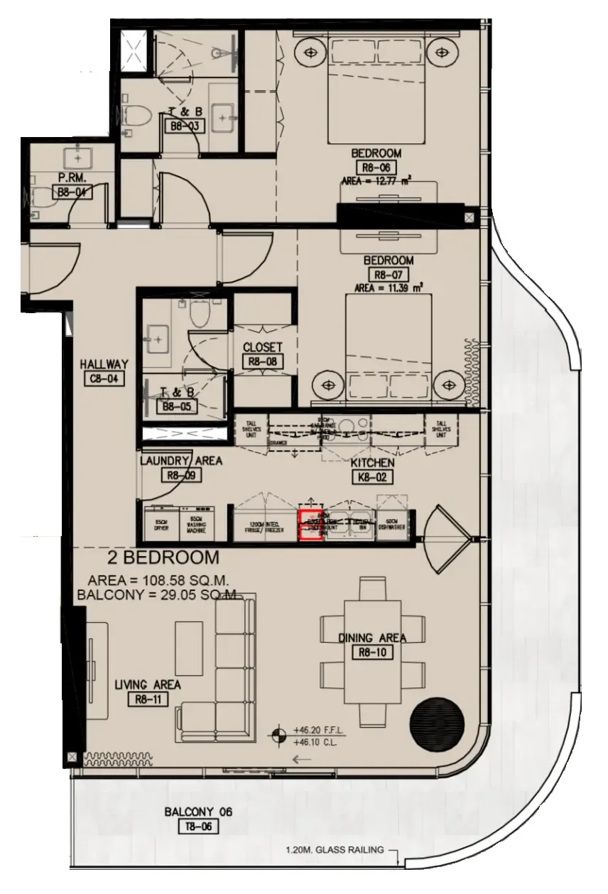 Azha Millennium Residences 2 bed floor plan, 1,481 sqft