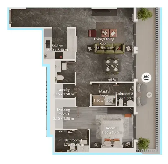 Bab Al Qasr Garden Residences 65 1 bed floor plan, 1,030 sqft