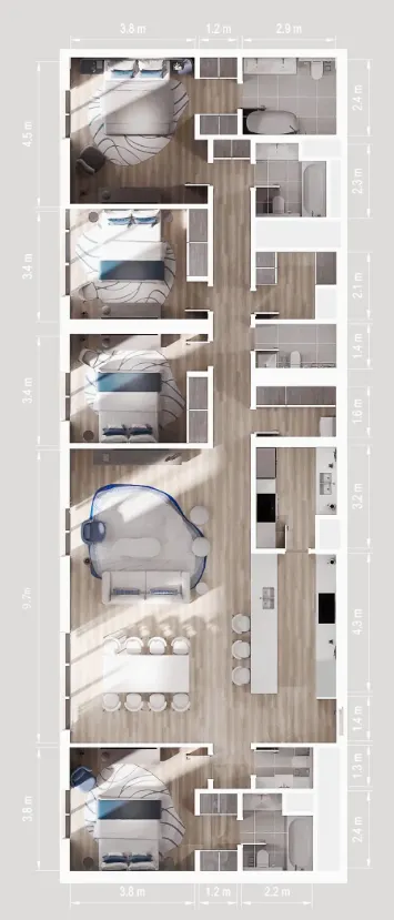 Nikki Beach Residences 4 bed floor plan, 2,653 sqft