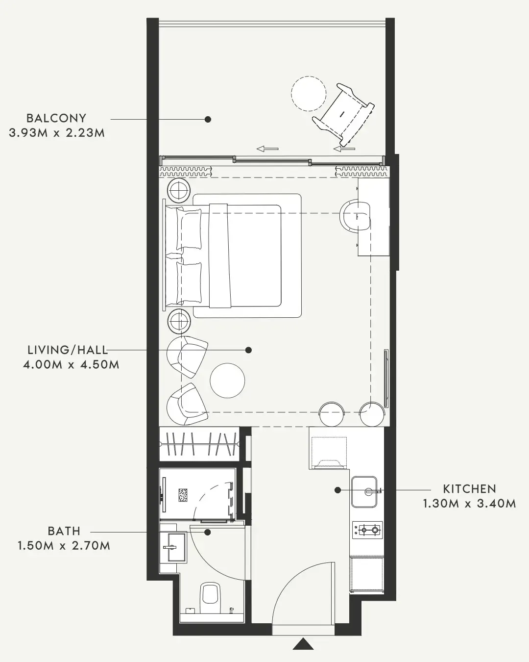 Riviera 55 Studio floor plan, 621 sqft