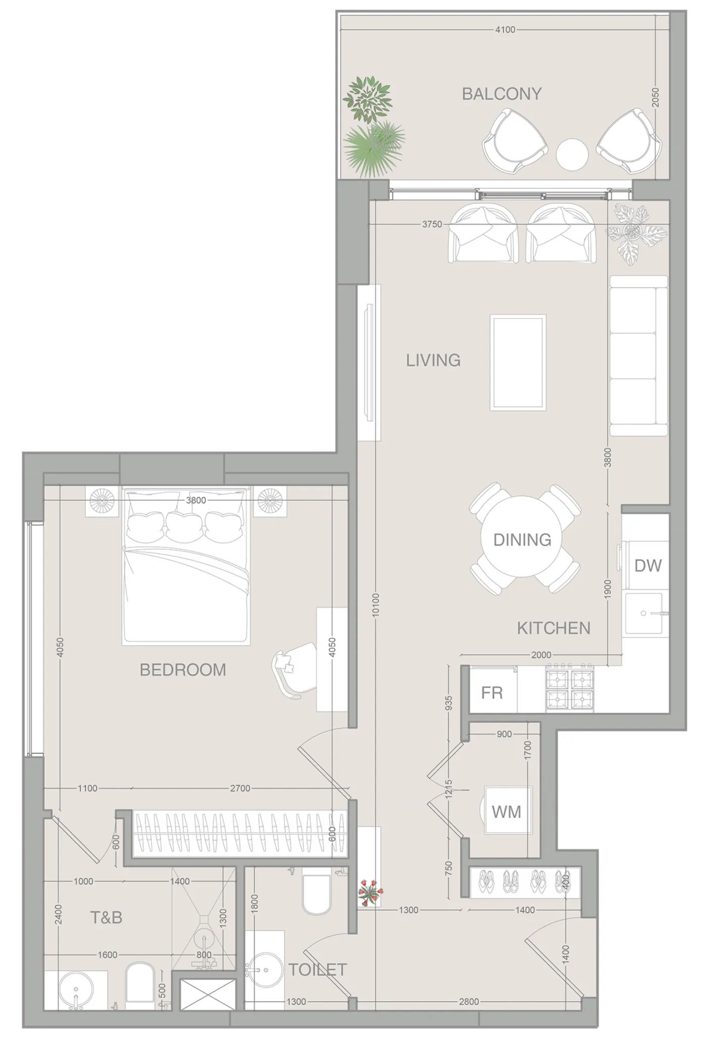 VERDAN1A 1 bed floor plan, 790 sqft