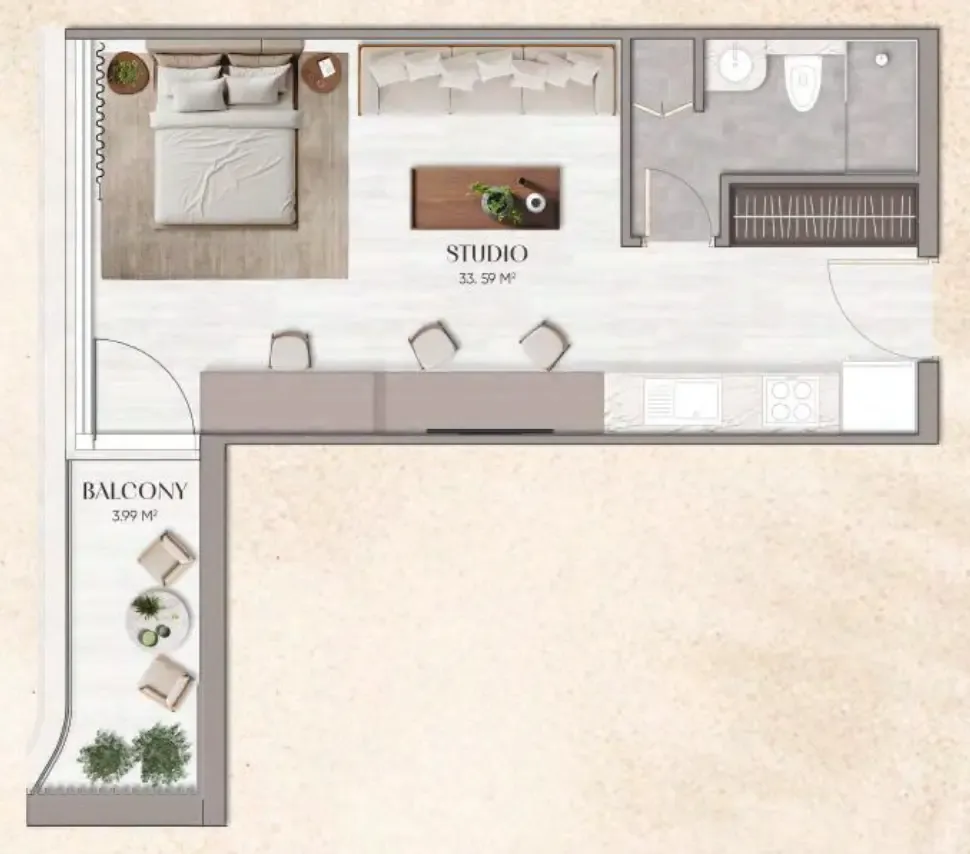 Urban Horizon Studio floor plan, 408 sqft