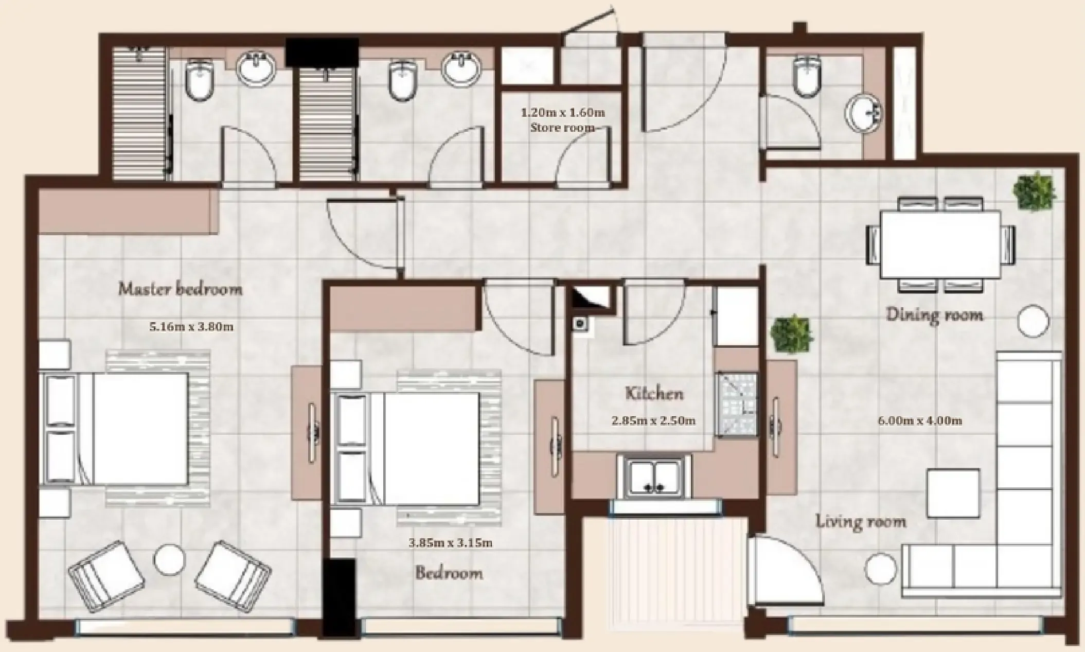 Maison Cannelle Residence 2 bed floor plan, 1,103 sqft