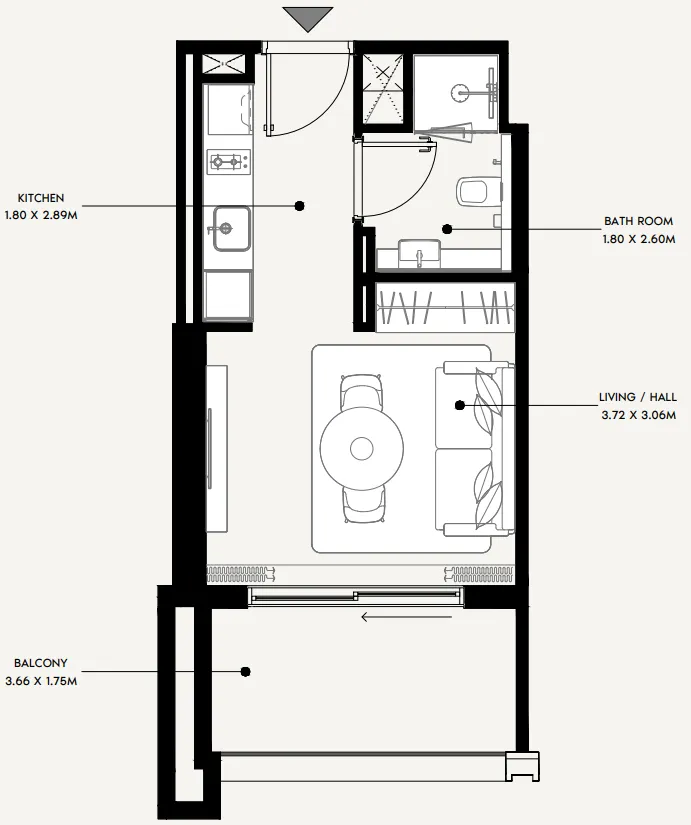 Azizi Venice Studio floor plan, 356 sqft