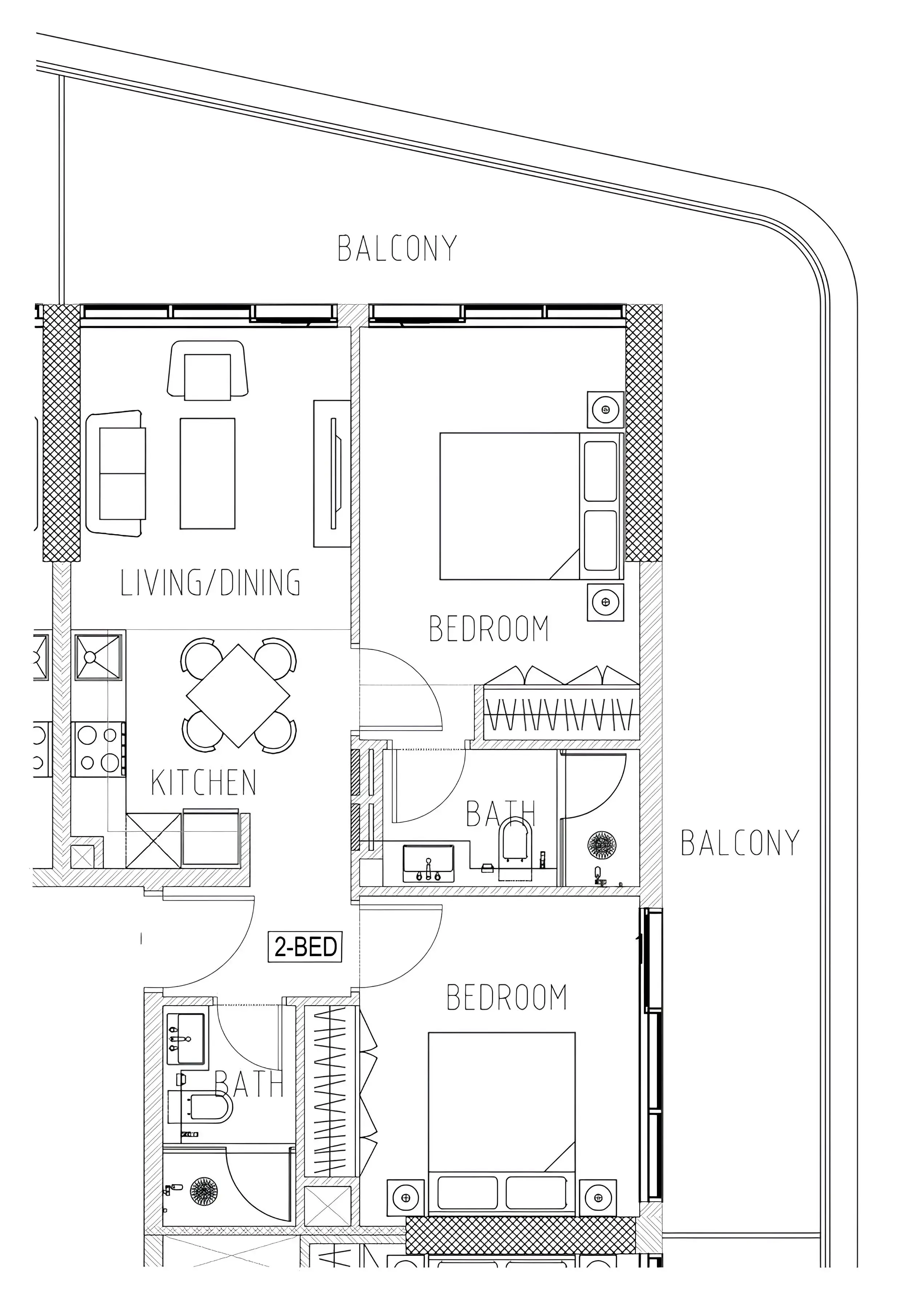 Elo 2 and 3 Damac 2 bed floor plan, 1,003 sqft