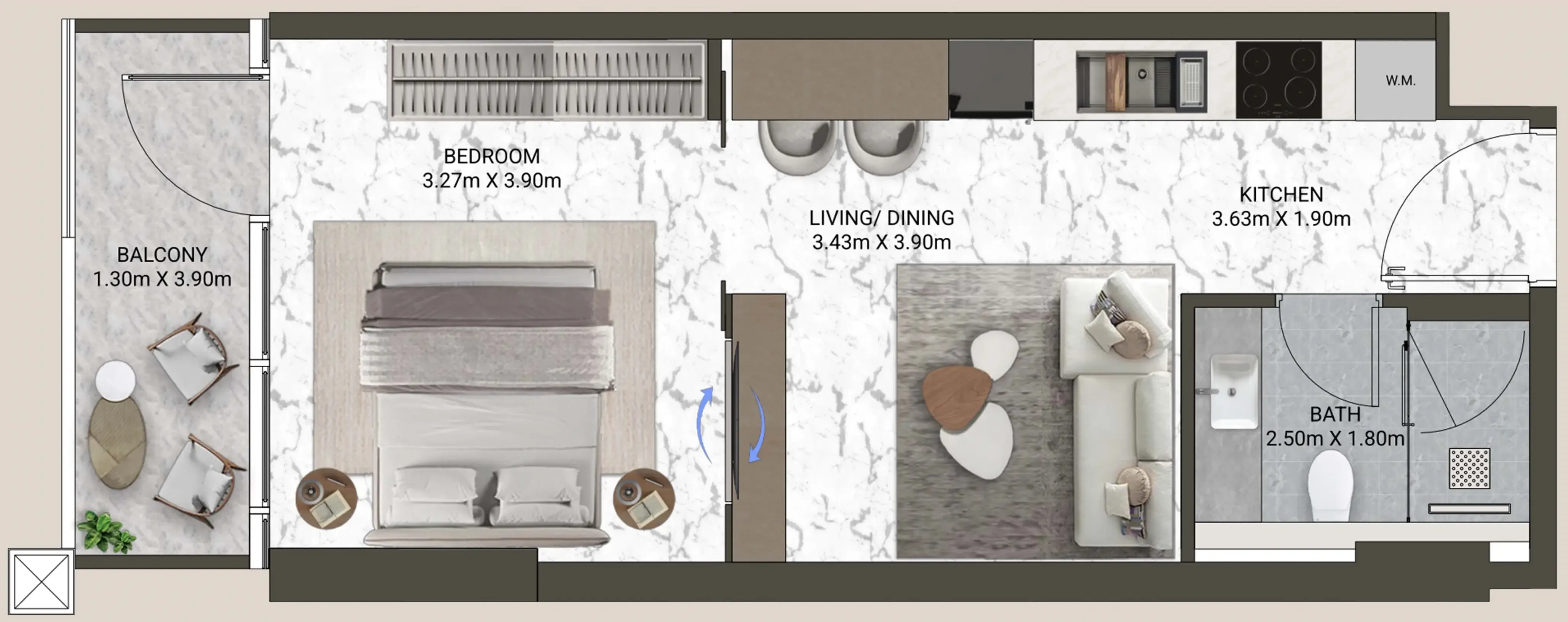 V-Suites Studio floor plan, 477 sqft