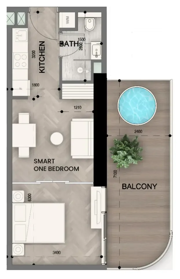 Sky Line by Peace Homes Studio floor plan, 559 sqft