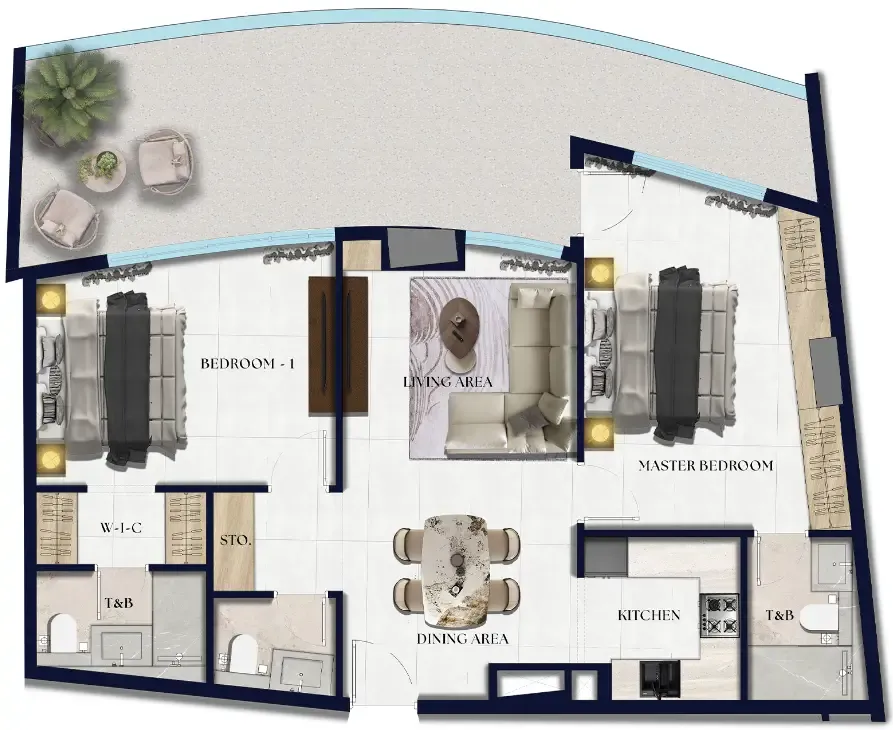 Xenia Residence 2 bed floor plan, 1,249 sqft