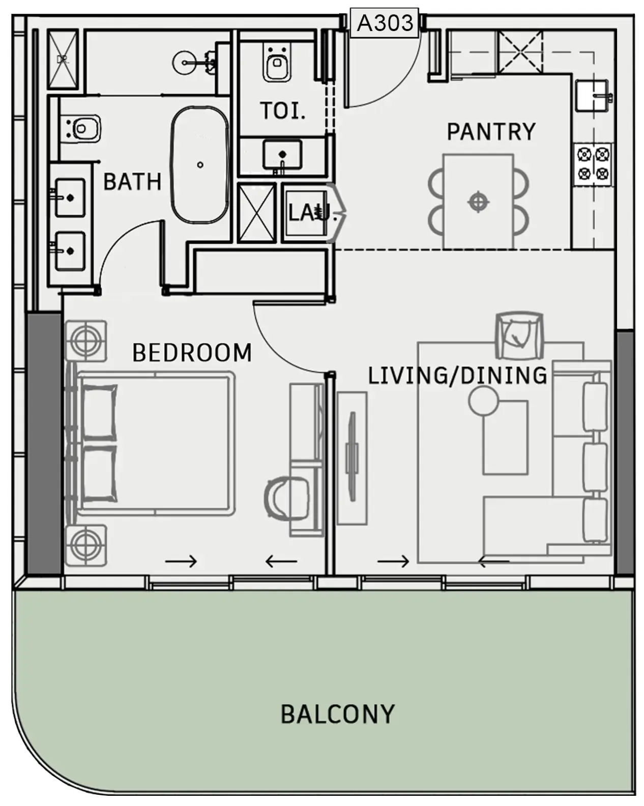 One Sky Park 1 bed floor plan, 908 sqft