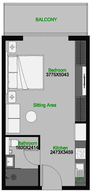 The Central Downtown Studio floor plan, 466 sqft