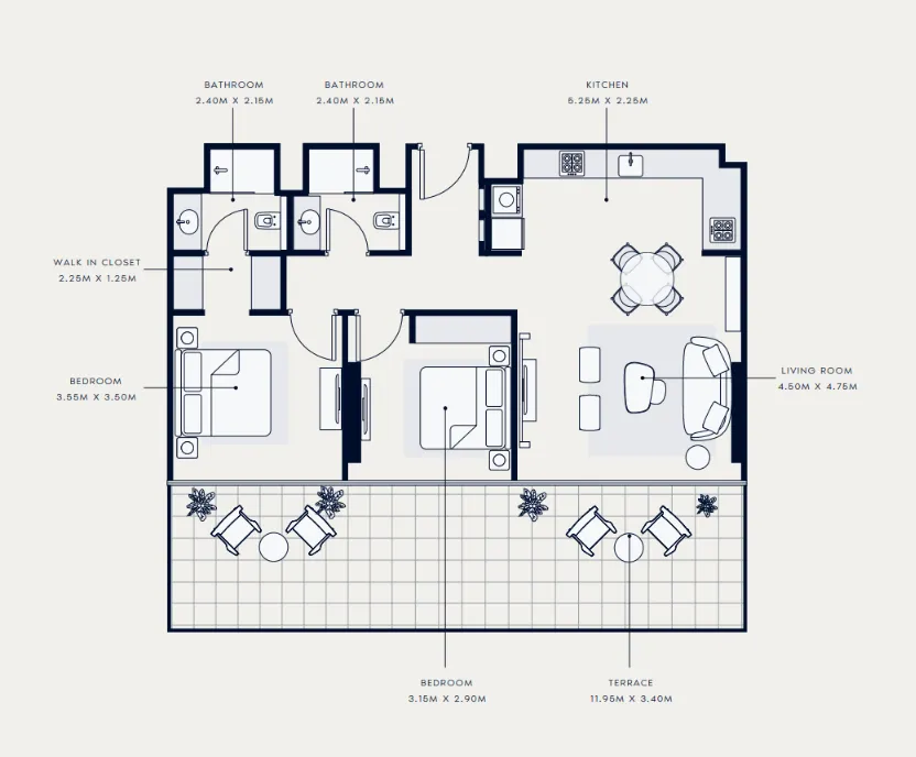 Azizi Venice 2 bed floor plan, 1,387 sqft