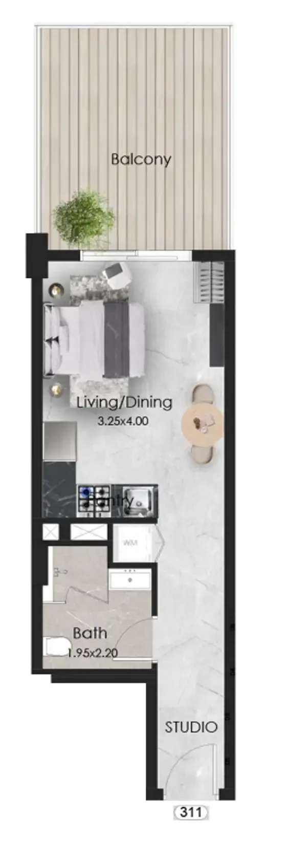 Aristo Studio floor plan, 459 sqft