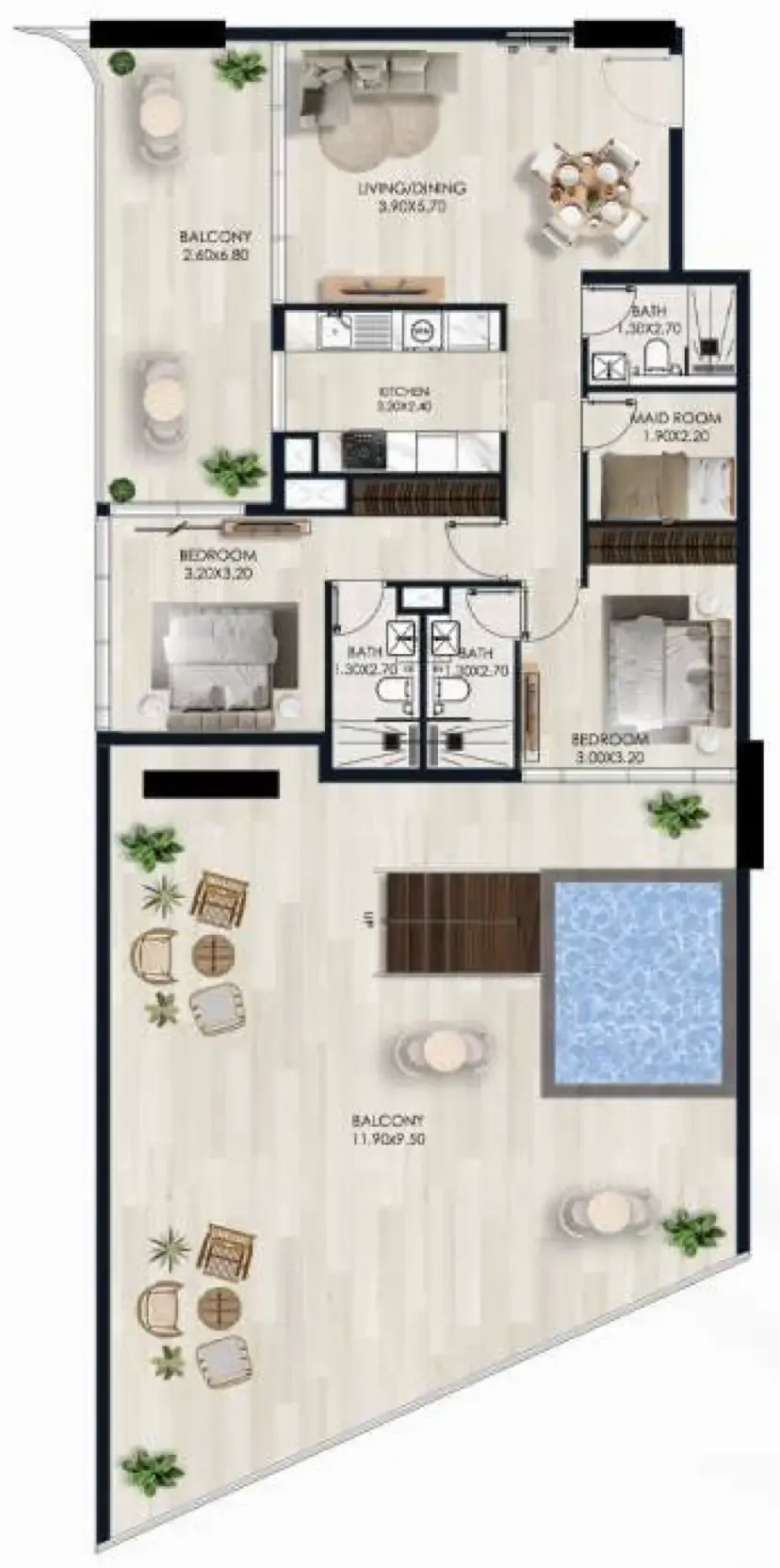Sera Gardens by Vision 2 bed floor plan, 2,031 sqft