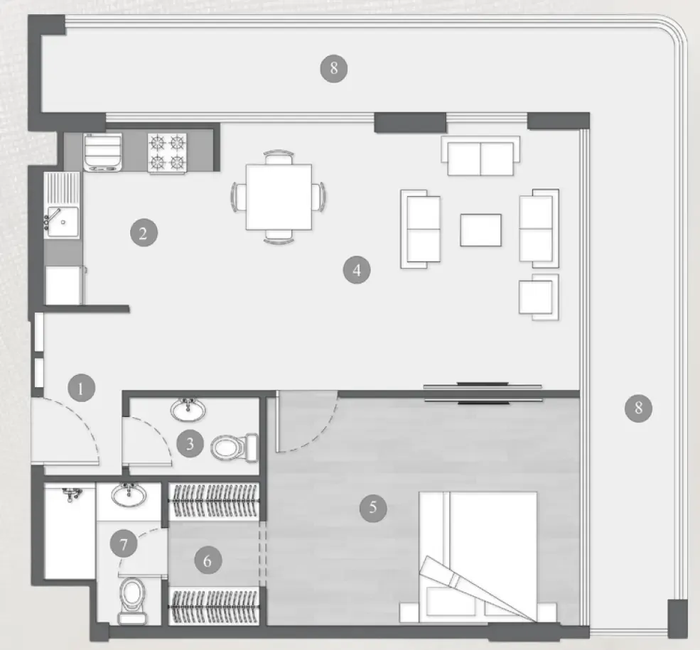 Elevia Residences  1 bed floor plan, 982 sqft