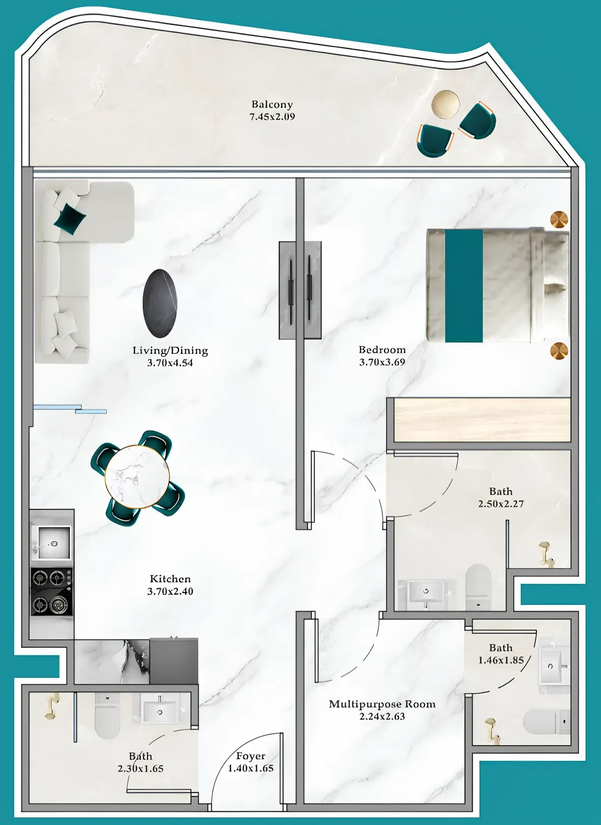 Breez 1 bed floor plan, 793 sqft