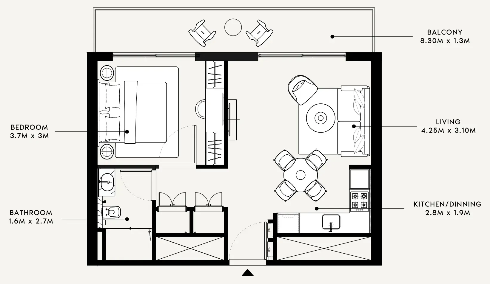 Azizi Milan 1 bed floor plan, 651 sqft