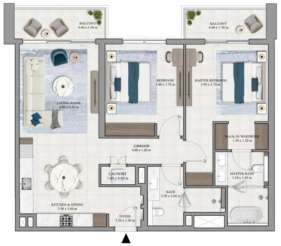 Grove Ridge 2 bed floor plan, 1,293 sqft