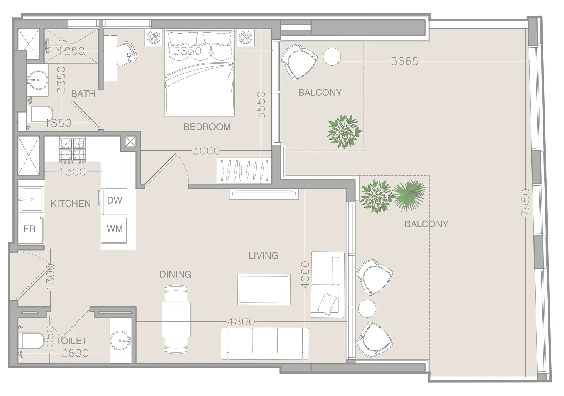 ELAR1S Rise 1 bed floor plan, 1,014 sqft