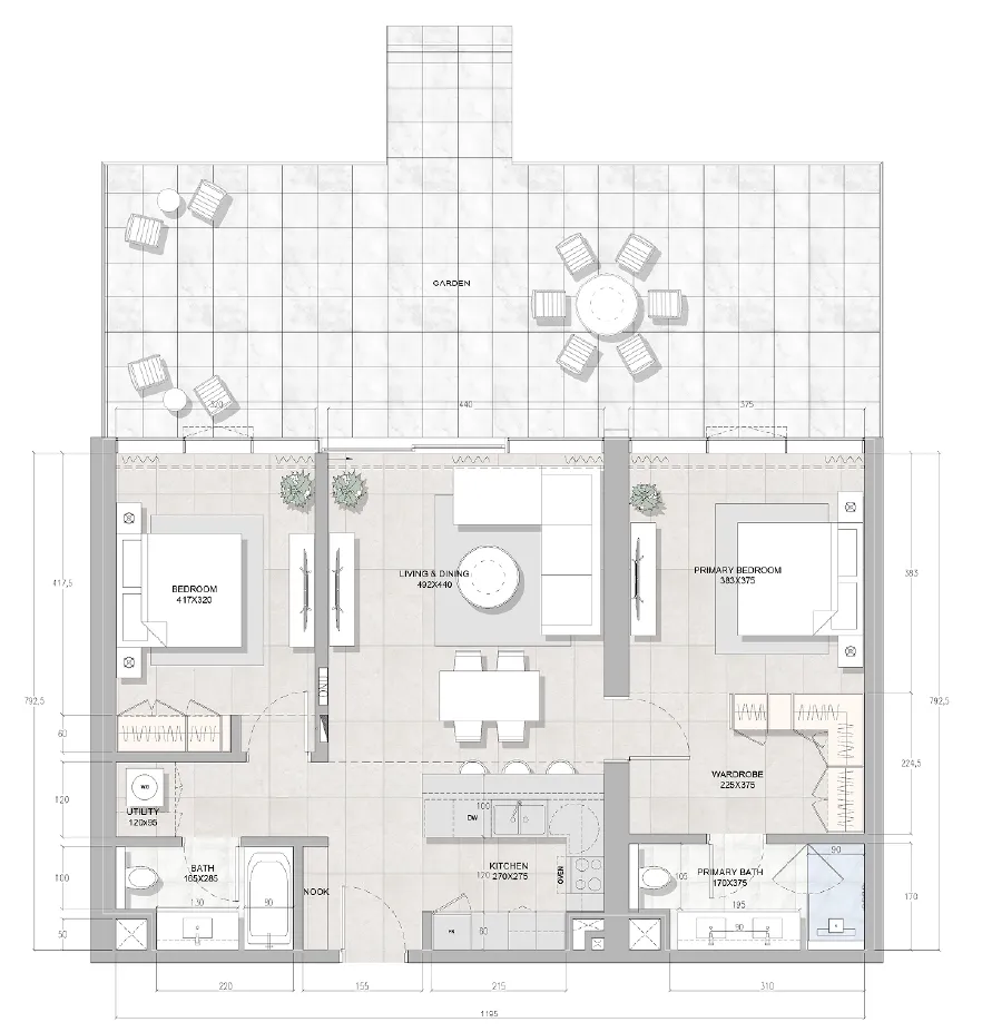 Solera Downtown Mina 2 bed floor plan, 1,171 – 1,627 sqft