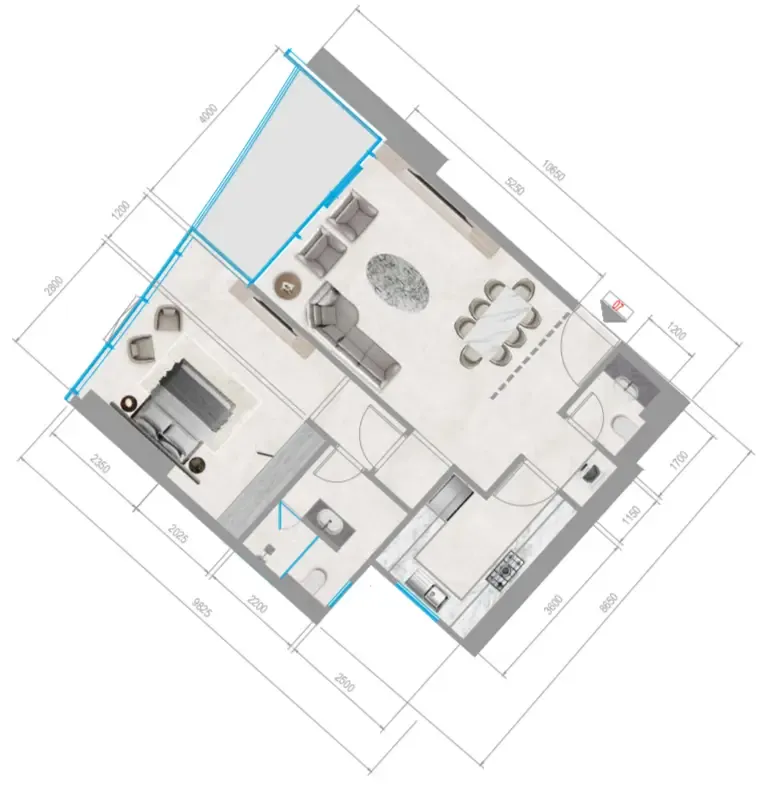Orchid Towers Phase 1 1 bed floor plan, 850 sqft