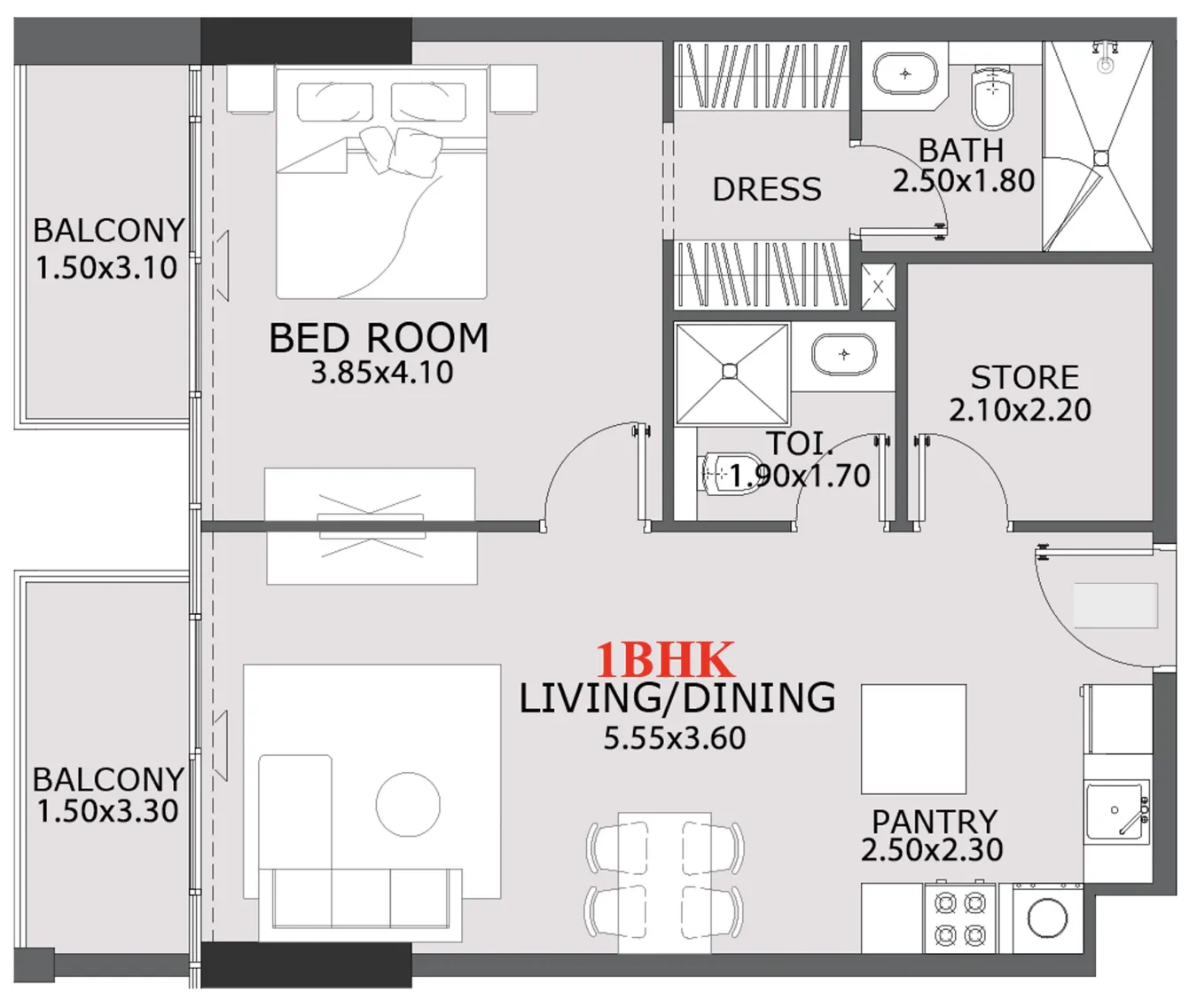 Provenza Residences 1 bed floor plan, 810 sqft