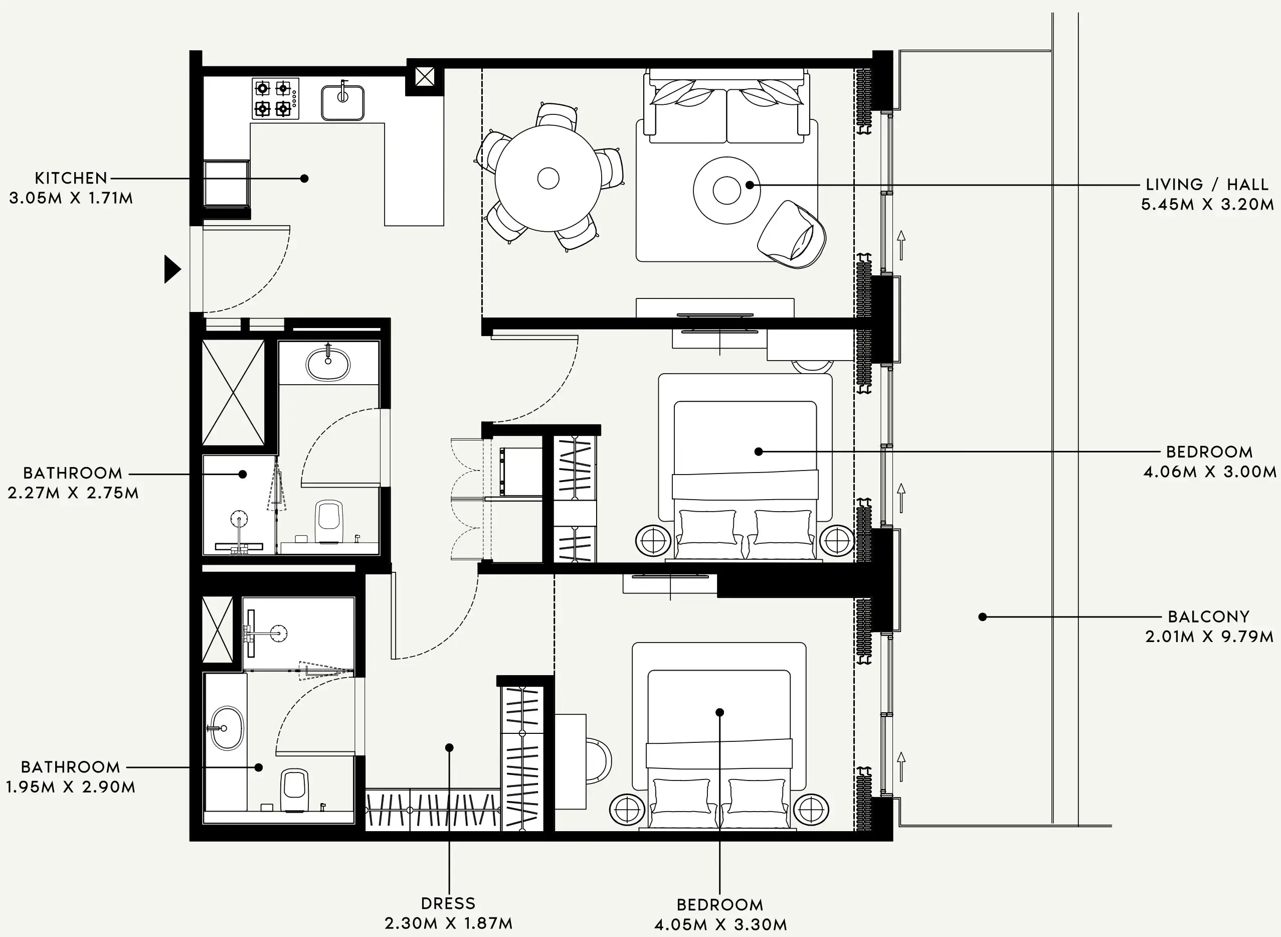 Azizi Venice 2 bed floor plan, 1,156 sqft