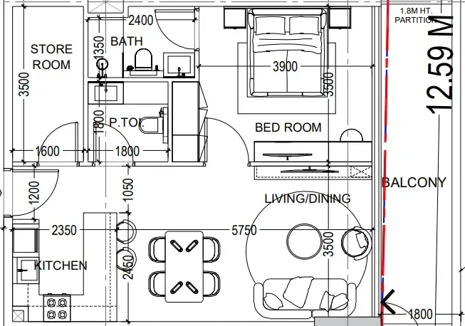 Al Haseen Residences 6 1 bed floor plan, 768 sqft